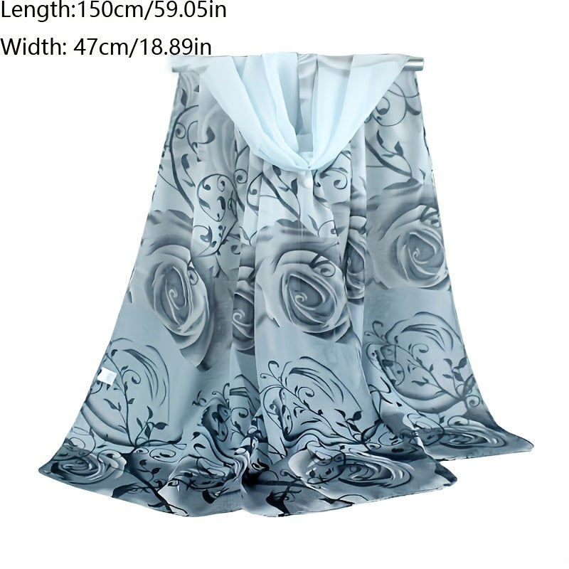 Silky Scarf Lightweight Sunscreen Shawl Rose Printed Wrap