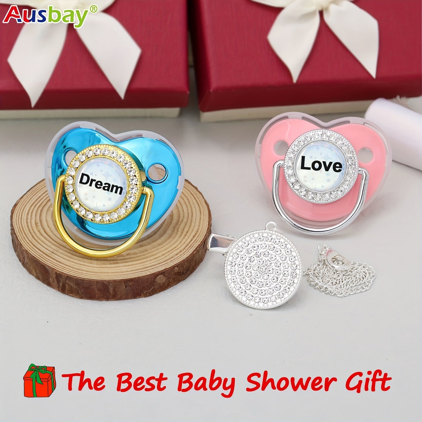 Personalized Pacifier & Clip Set with Name Customized Baby Shower Gift