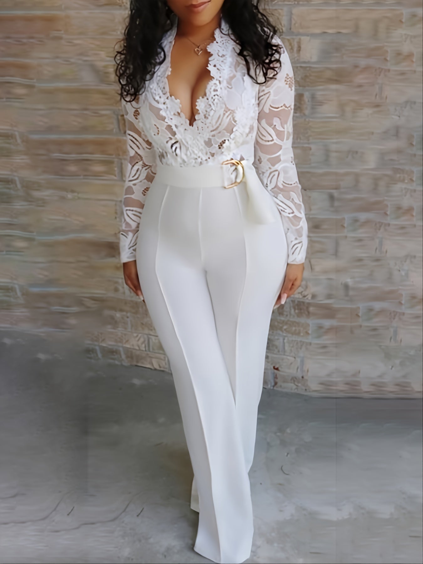 Casual Wide Leg Pants with Lace Panel