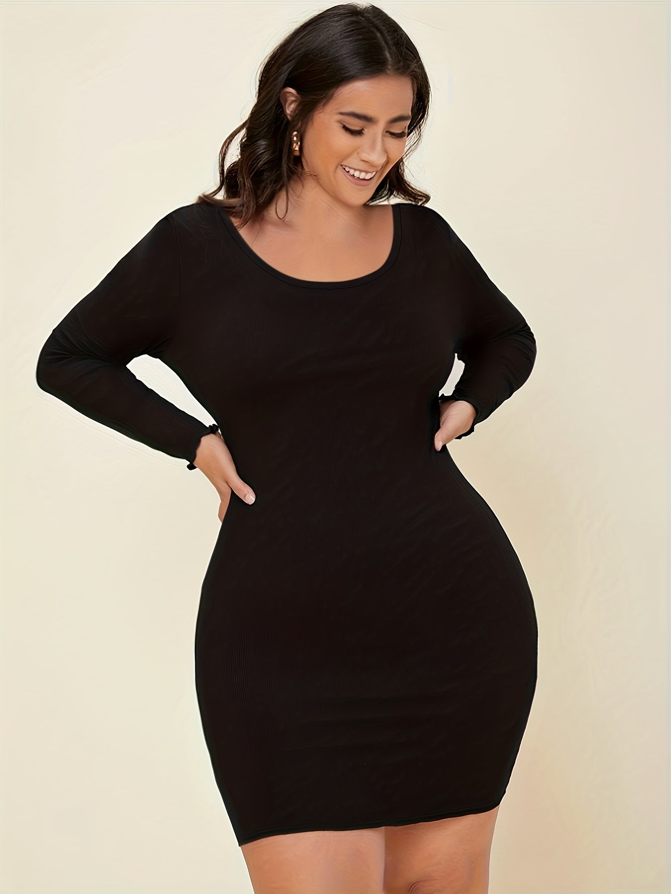  Sexy Loungewear Dress Long Sleeve Round Neck Slim Fit Nightdress