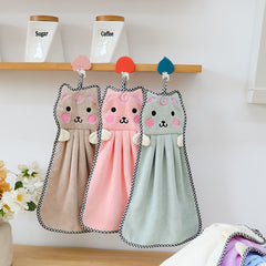 6pcs Cartoon Kitten Hand Towel Absorbent Soft Coral Velvet