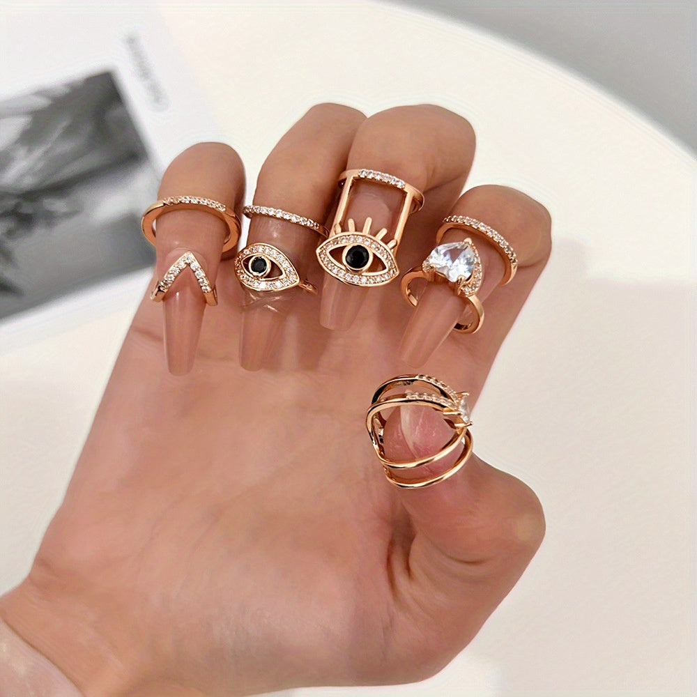 Alloy Geometric Nail Caps Set Of 4 Rings Hand Decoration Rhinestones