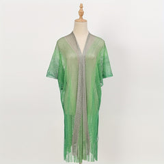 Striped Shawl Cape with Tassel Cover Up