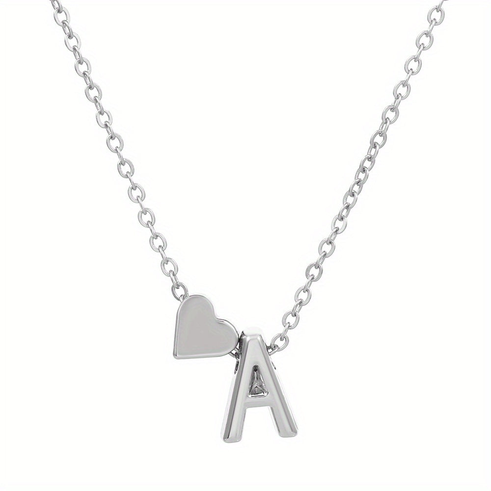 Silver Love 26 Letter Necklace With Heart Pendant Clavicle Chain