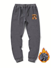 Men's Bear Print Fleece Sweatpants Drawstring Jogger