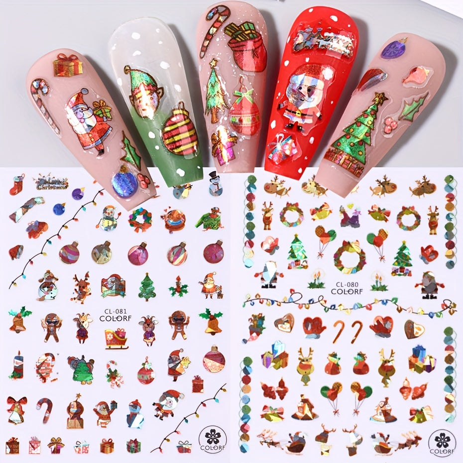 3D Christmas Nail Art Sticker Green Christmas Tree Self Adhesive Sliders