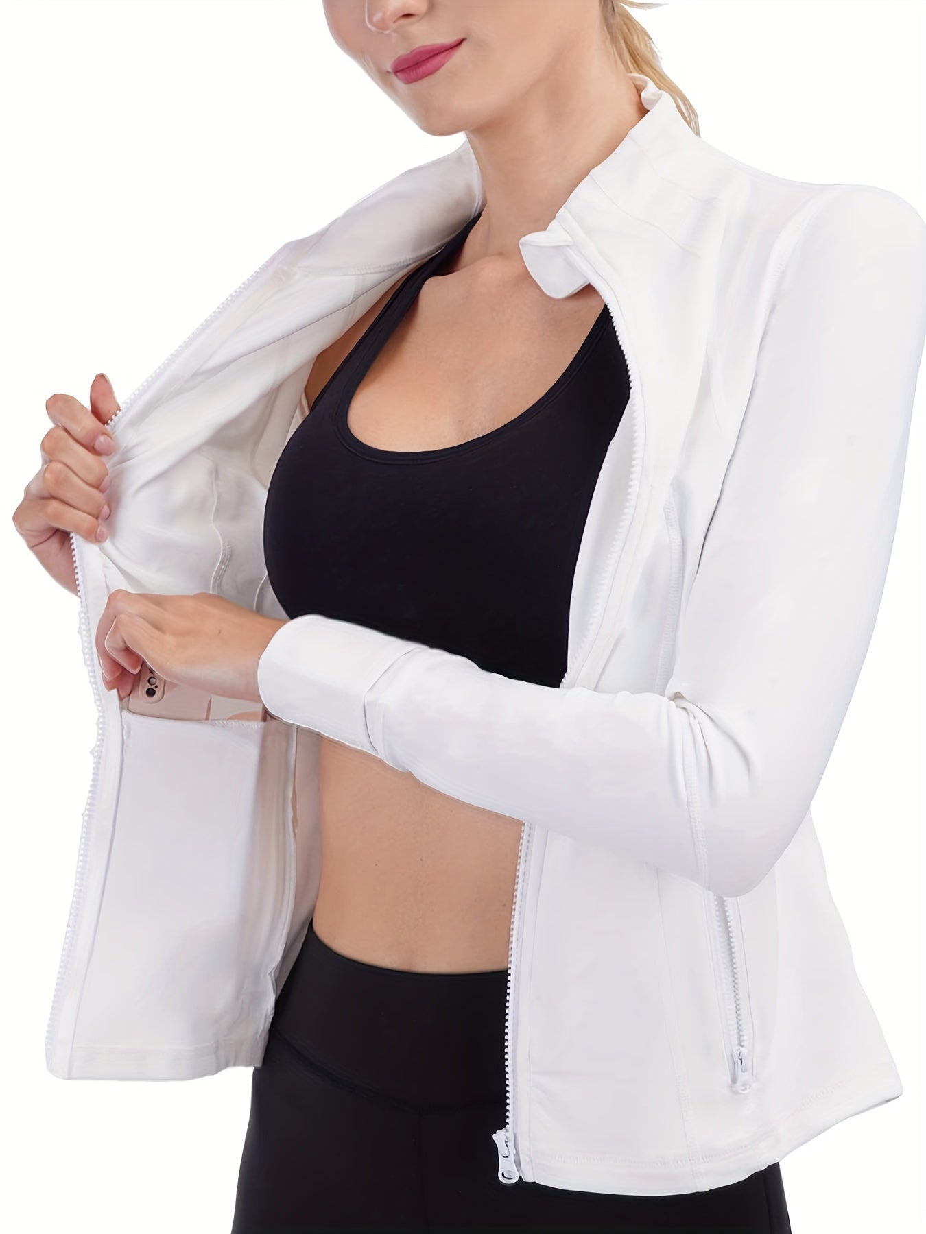 Sporty Long Sleeve Turtle Neck Workout Jacket with Zip Pockets