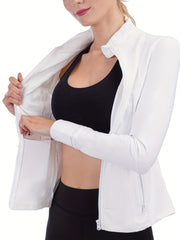 Sporty Long Sleeve Turtle Neck Workout Jacket with Zip Pockets