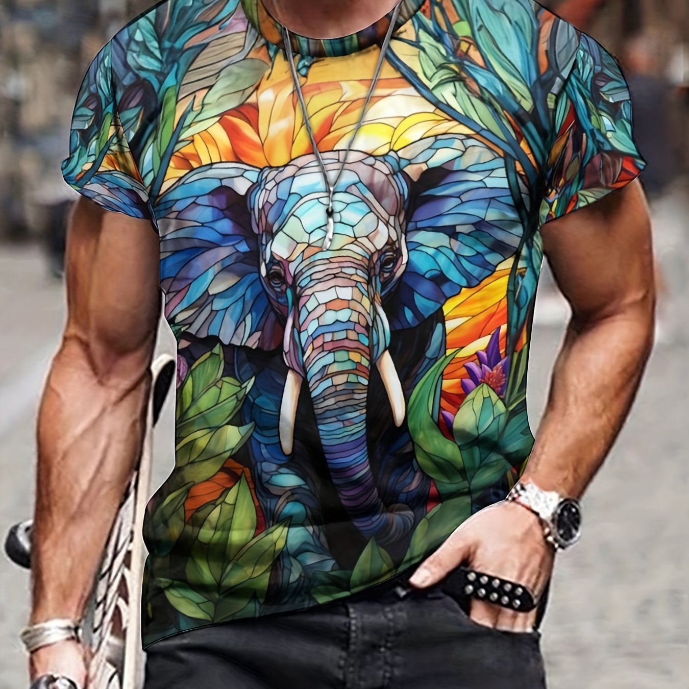 Men's Elephant Graphic T shirt Active Stretch Breathable 3D Print Tee