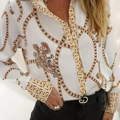  Baroque Print Button Up Blouse