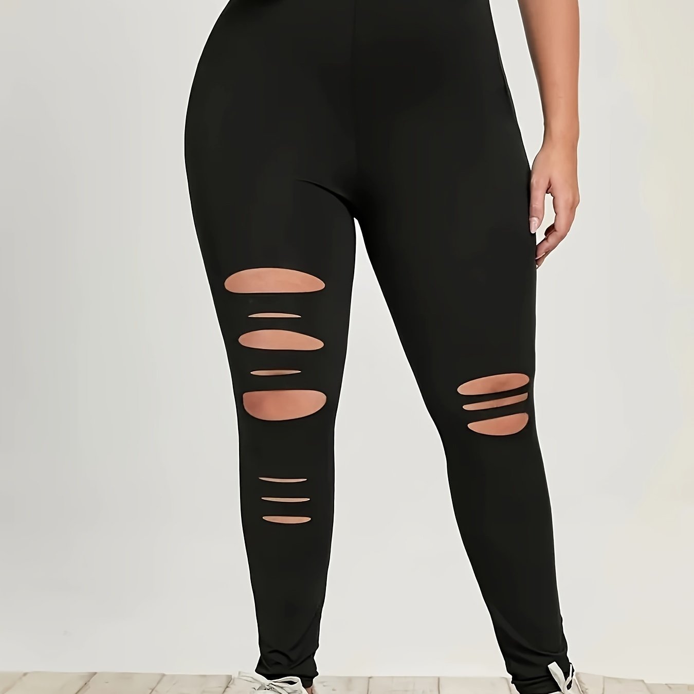  Solid Ripped High Rise Leggings