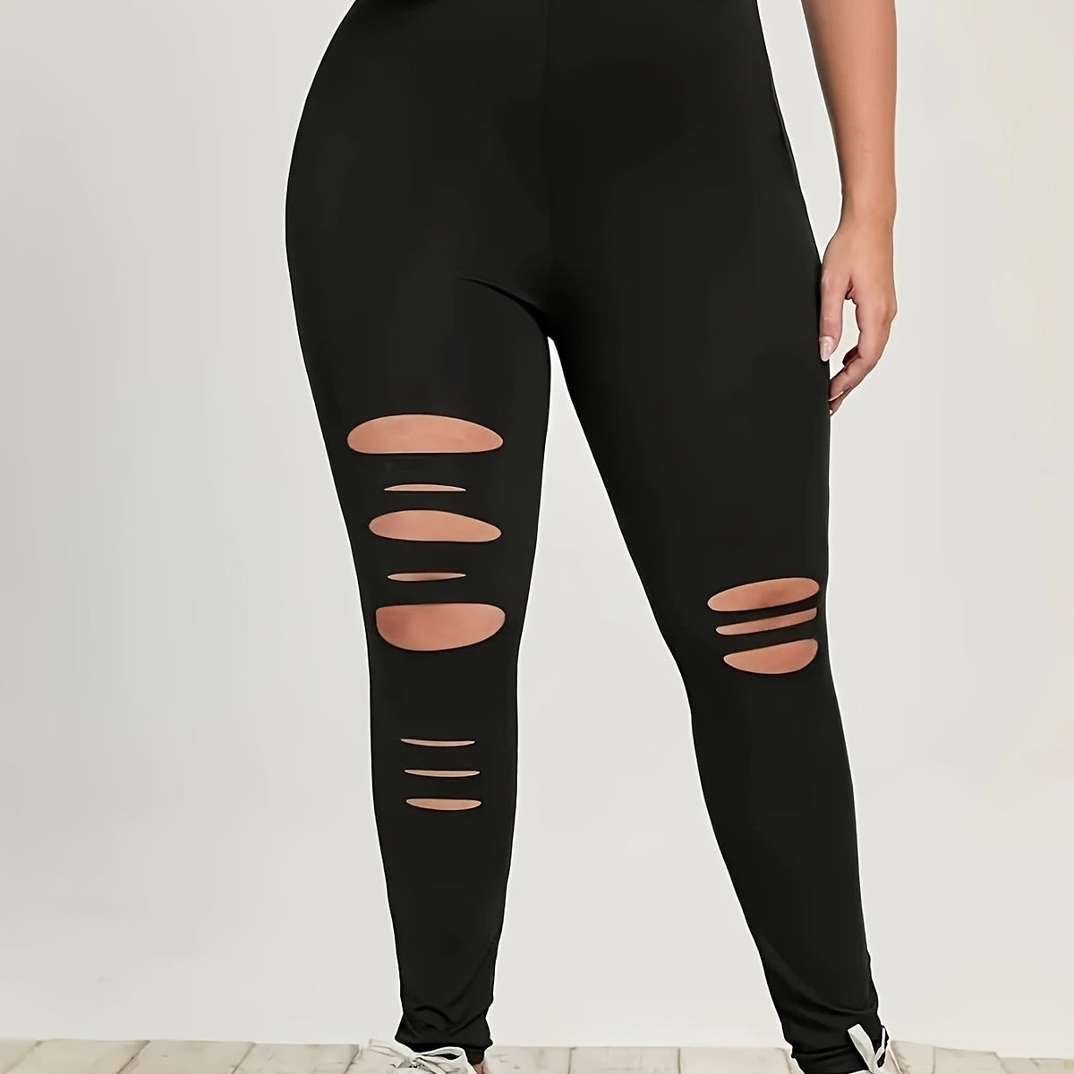  Solid Ripped High Rise Leggings
