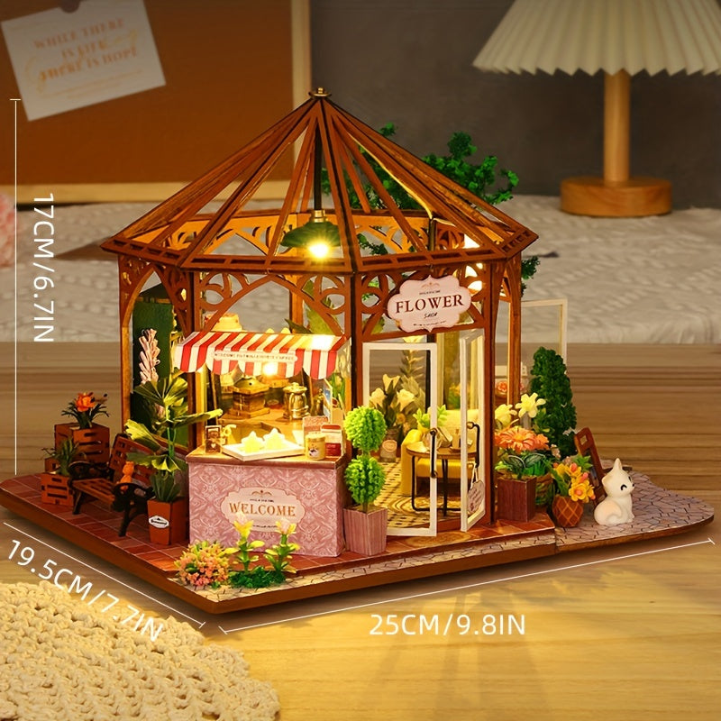 Handcrafted Wooden Coffee Shop Model Dollhouse with Furniture & Decor