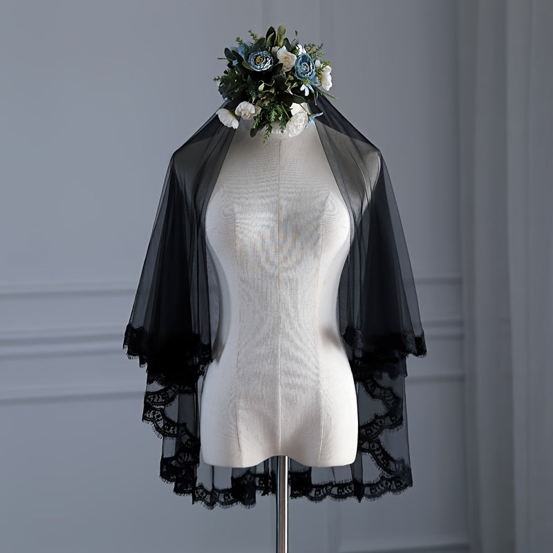 Romantic Floral Bridal Veil with Lace Trim for Brides
