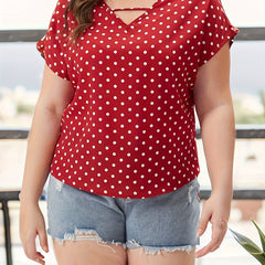  Polka Dot Print V Neck Top