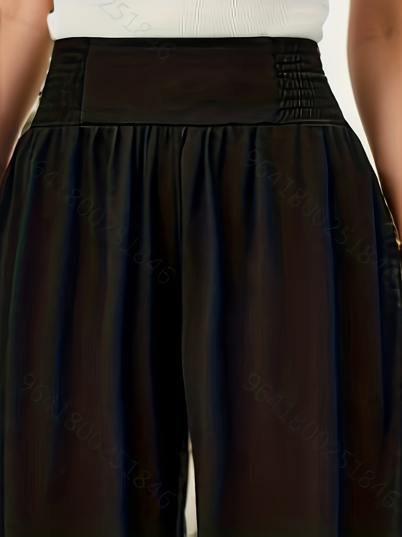 Women's Plus Shirred High Waisted Wide Leg Loose Trousers