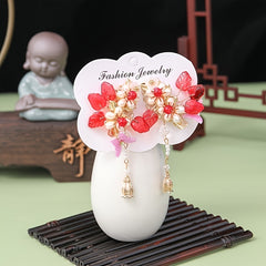 Vintage Red Year Butterfly Tassel Flower Hair Clip