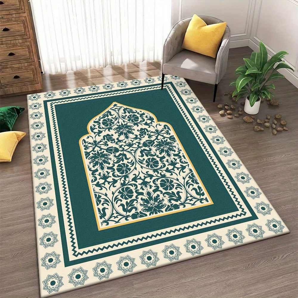 Vintage Floral Prayer Rug Non-Slip Mat Machine Washable