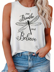 Women's Plus Dragonfly Print Tank Top Sleeveless Casual Shirt