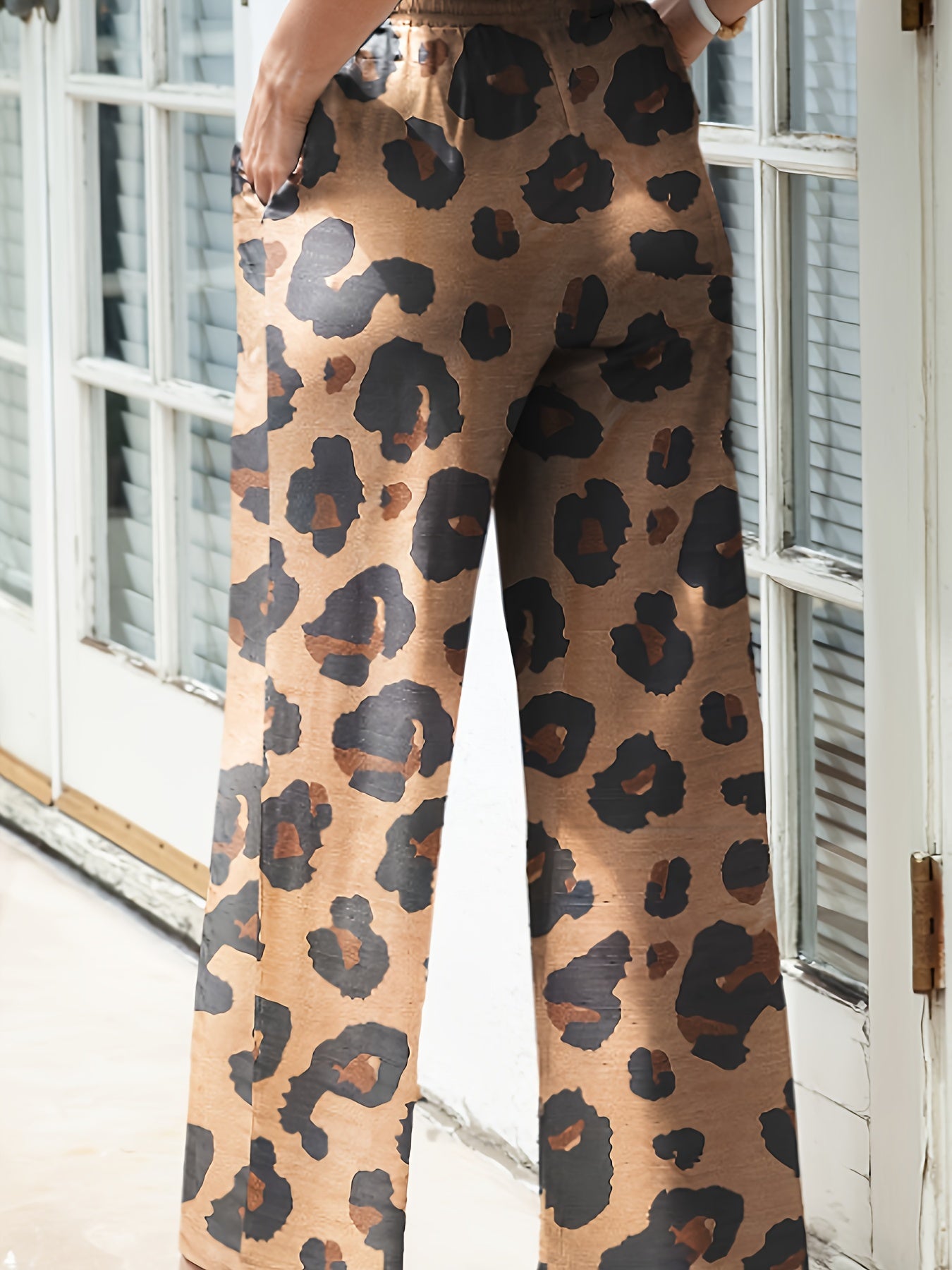  Leopard Print High Rise Wide Leg Trousers