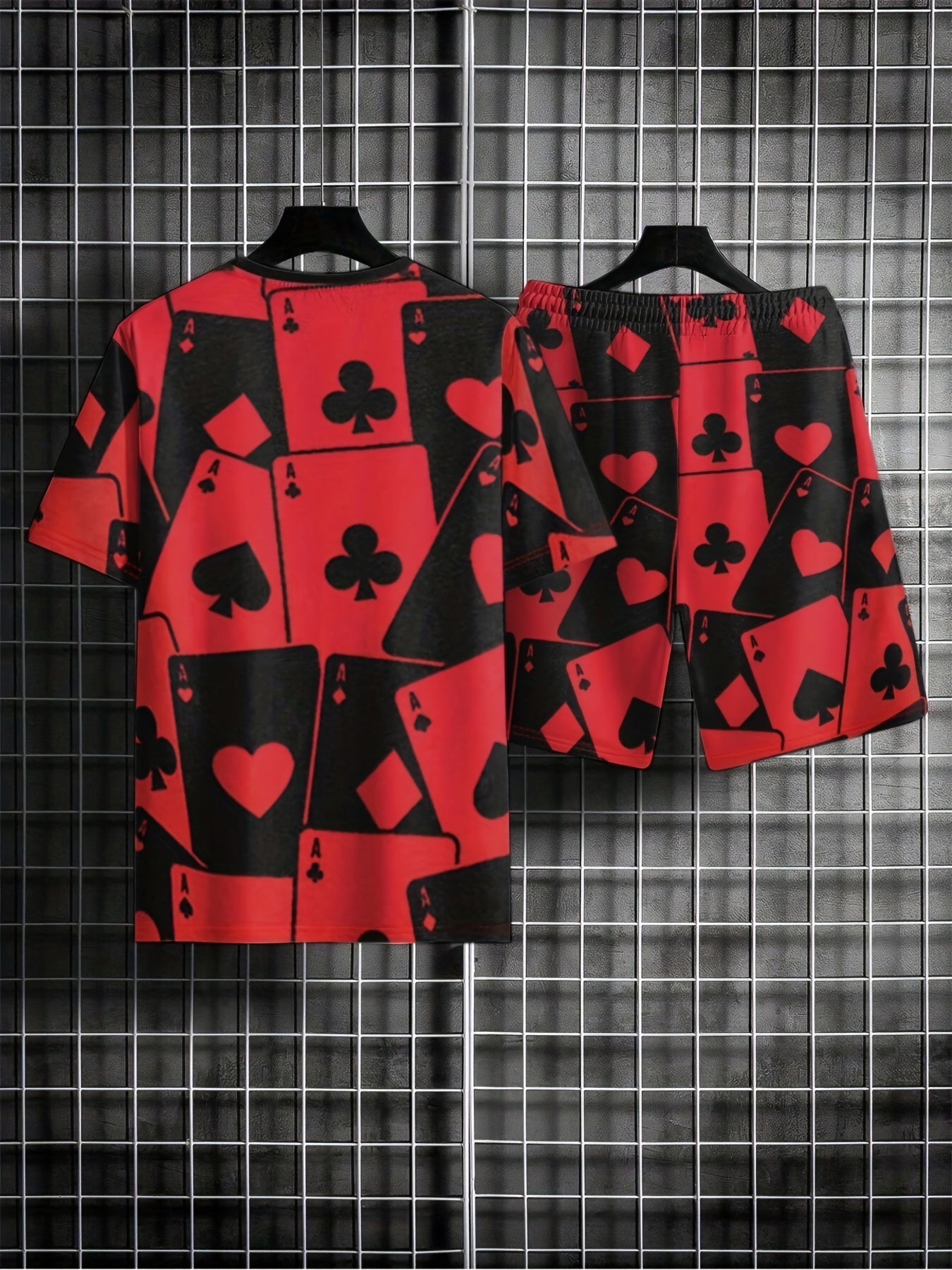 Men's Poker Pattern 2-Piece T-shirt & Shorts Set for Summer