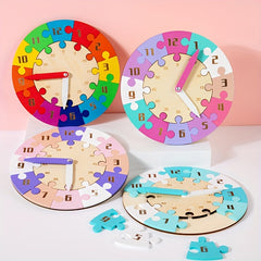 Wooden Jigsaw Puzzle Clock Time Learning Toy for Kids