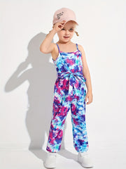 Tie Dye Belted Cami Rompers for Toddler Girls