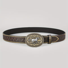 Casual Retro Western Cowboy Belt Embossed Hardware For Men