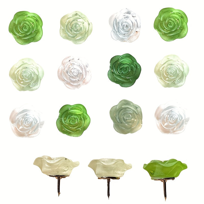 Baroque Frosted Resin Rose Flower Pattern Nails - 30pcs
