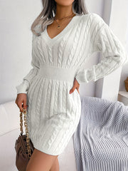  Solid Long Sleeve V Neck Bodycon Midi Sweater Dress