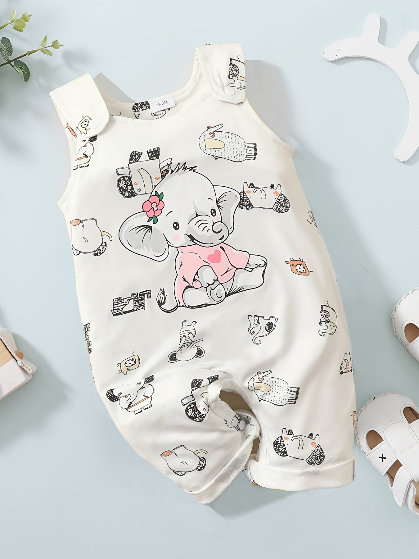 Baby Girls Striped Elephant Romper Sleeveless Soft Comfortable
