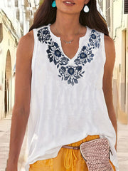  Floral Print Notched Neck Sheer Tank Top