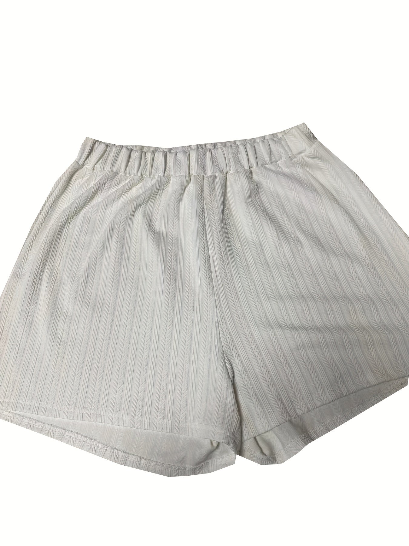 Solid Textured Short Sleeve Round Neck Top & Shorts Set