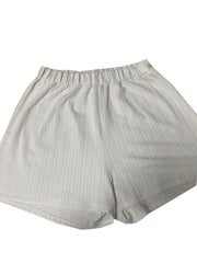  Solid Textured Short Sleeve Round Neck Top & Shorts Set