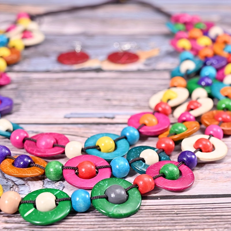 Boho Style Multilayer Necklace Set & Earrings