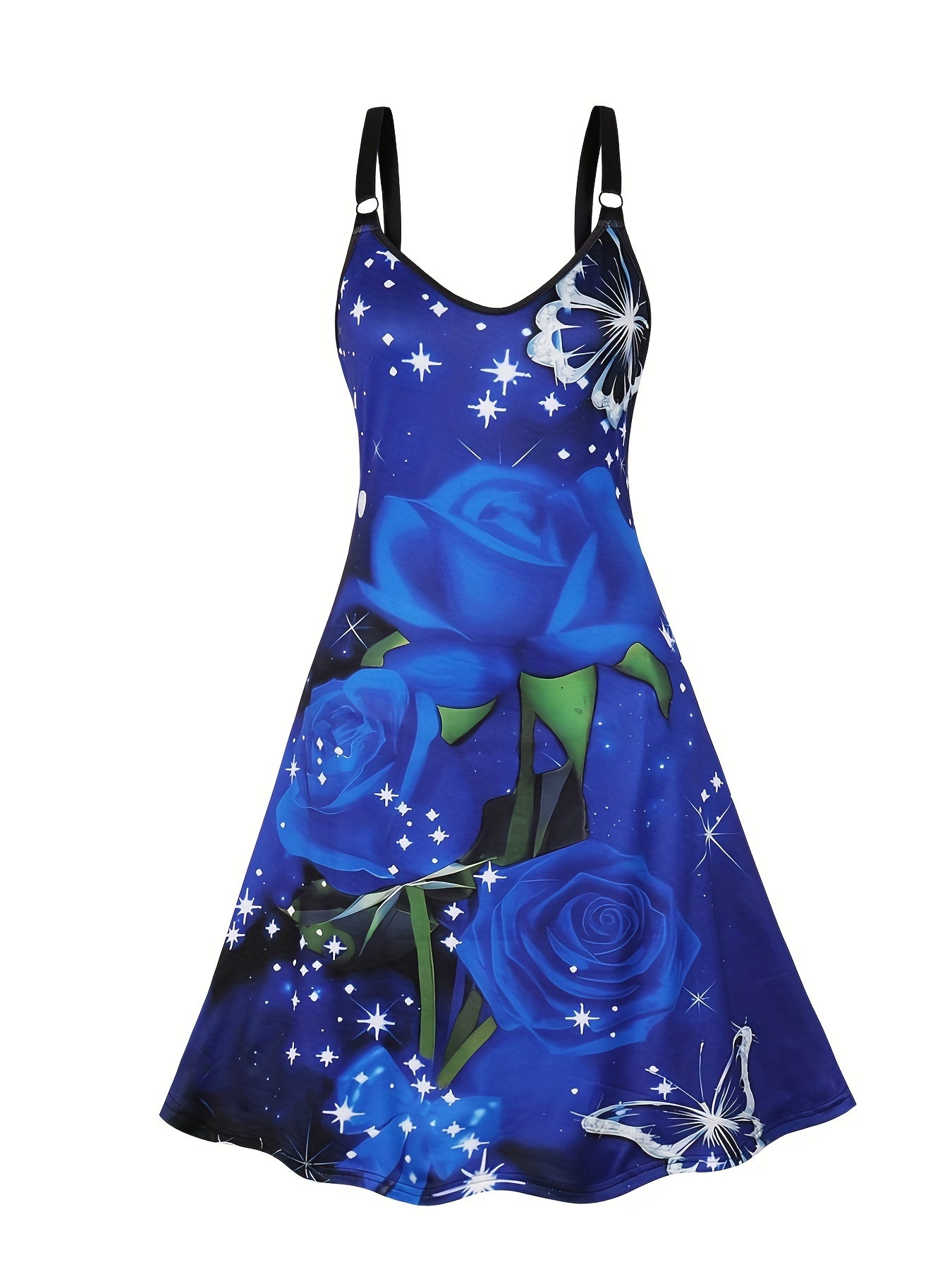  Floral & Butterfly Print V Neck Cami Dress