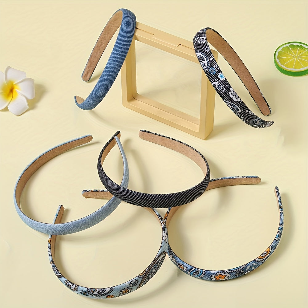 Boho Denim Headband Paisley Print Retro Style Head Hoop Women Girls Hair