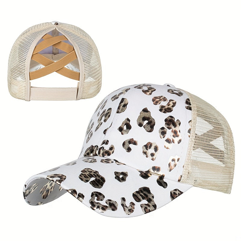 Leopard Print Ponytail Baseball Cap for Men and Women