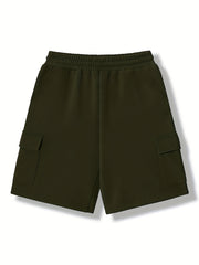 Men's Casual Cargo Shorts Solid Stretch Elastic Waist Drawstring Shorts
