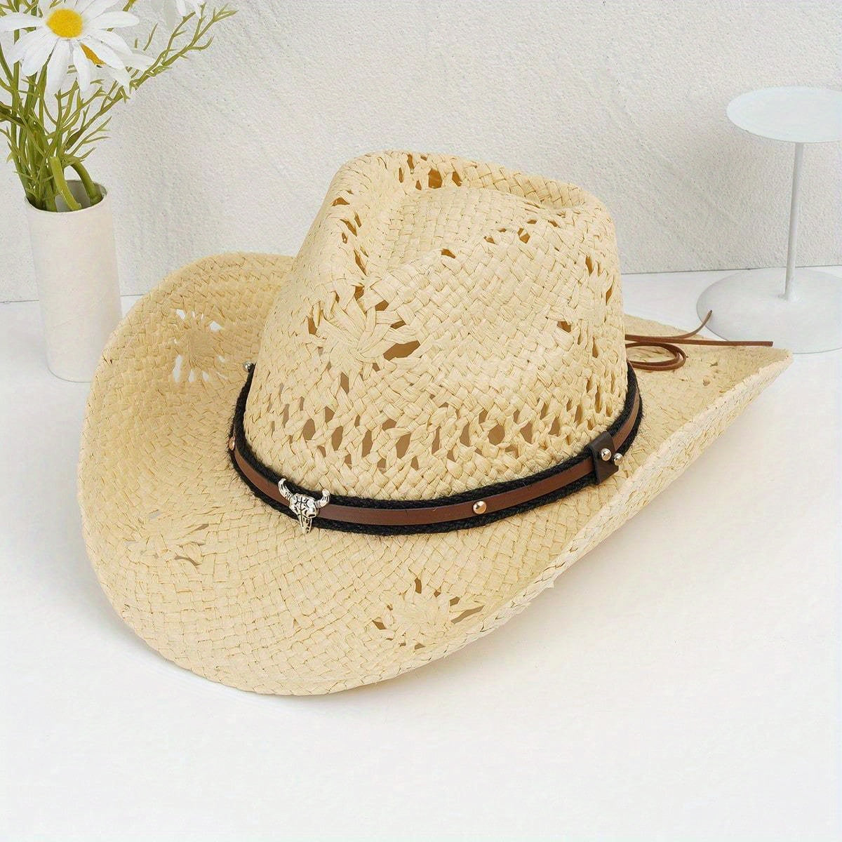 Turquoise Chain Cowboy Hat Wide Brim Travel Beach Sun Hats for Women