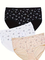 3 Pack Women's Plus Size Ditsy Floral Print High Stretch Briefs
