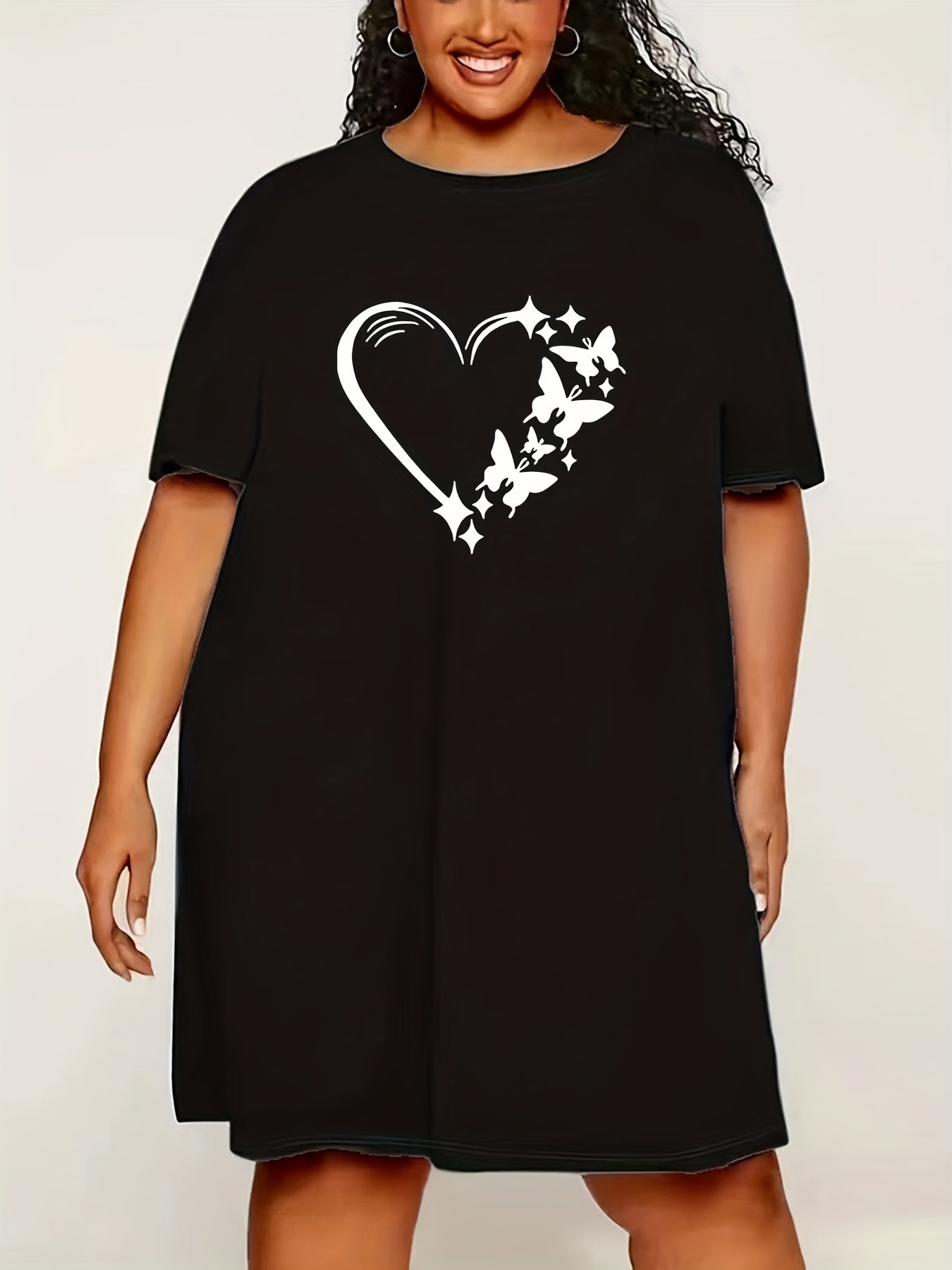  Heart & Butterfly Print Tee Sleep Dress