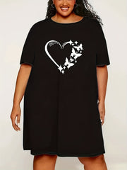  Heart & Butterfly Print Tee Sleep Dress