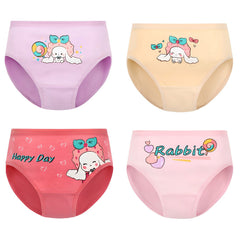 4pcs Girl's Cotton Underwear Stretch Comfy Briefs Rabbit Pattern