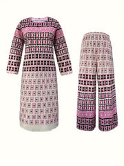 Colorblock Geometric Print Dress & Pants Outfits 2 Piece Set
