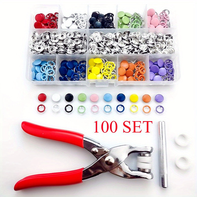 100 200pcs Plier Tool Metal Sewing Buttons Prong Press Studs Snap Fasteners