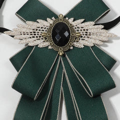 Crystal Decor Green Bow Tie Lace Wings Layer Bowknot Pre tied Neckties