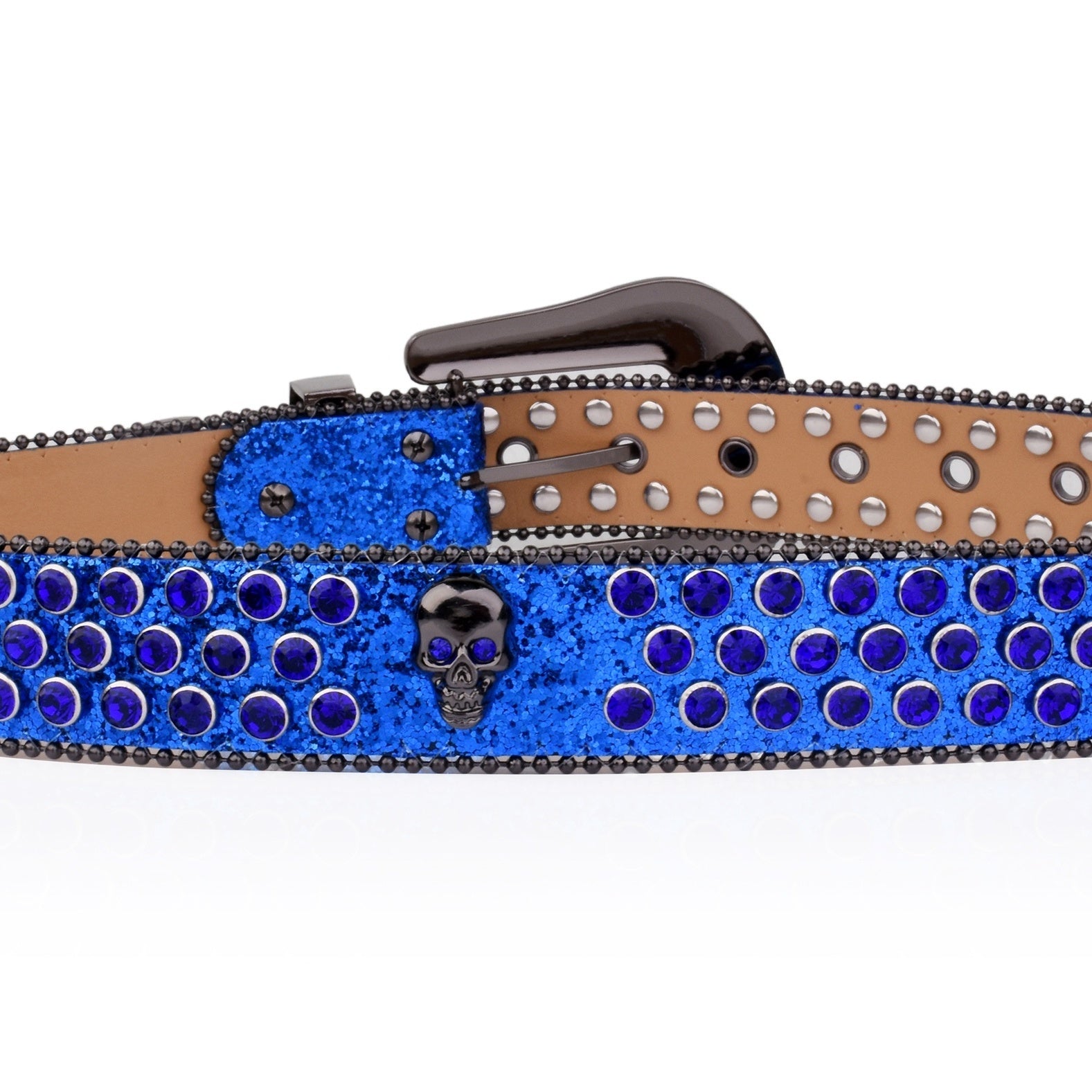 Dark Skull Rivet Belt Rhinestone Decor Glitter PU Belt Hip Hop Jeans Pants Belt