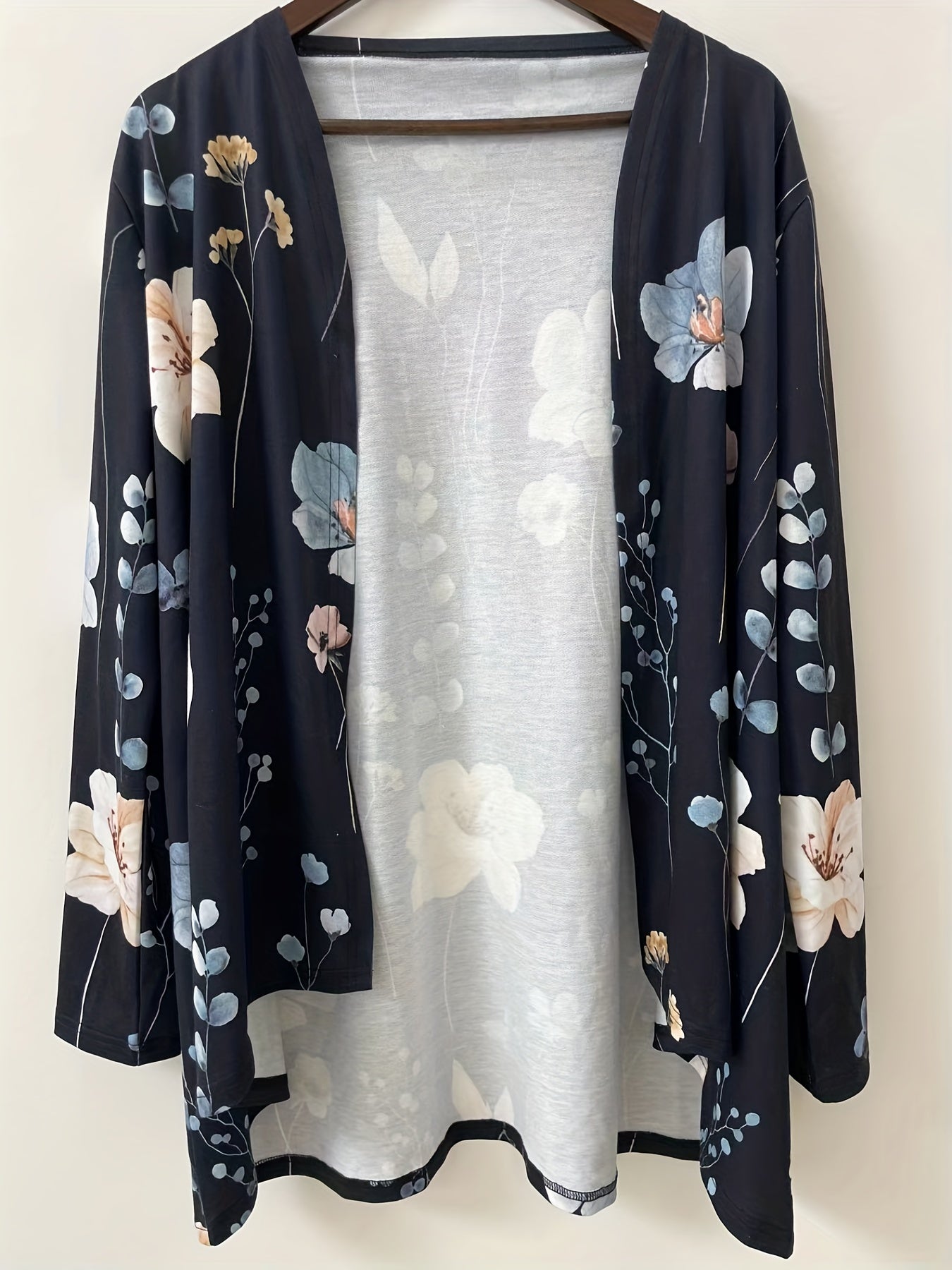  Floral Print Long Sleeve Open Front Cardigan