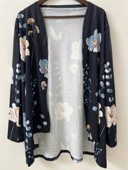  Floral Print Long Sleeve Open Front Cardigan